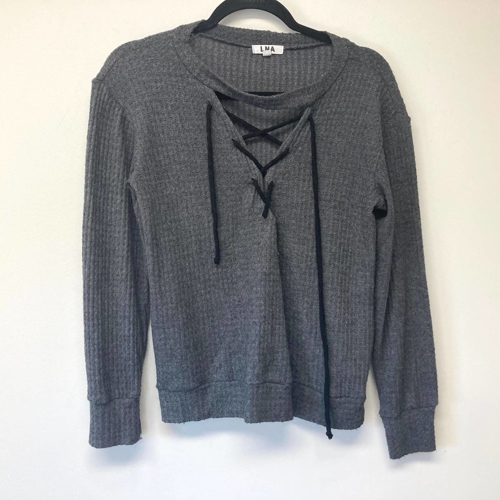 LNA  ribbed lace up sweater